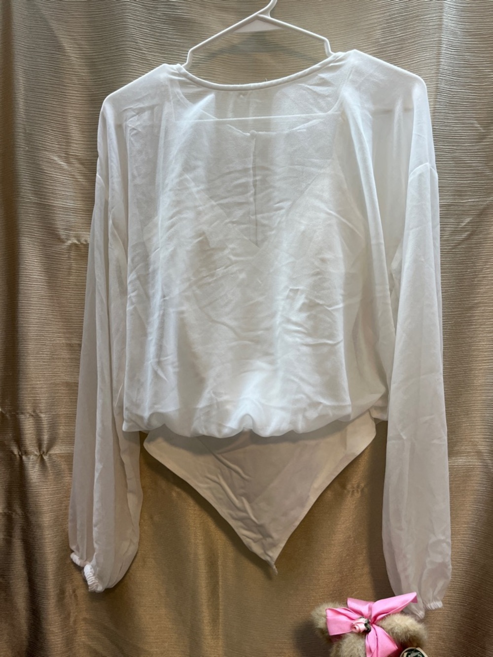 Le Lis White Long-Sleeve Bodysuit Top